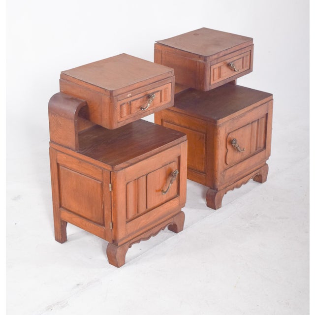 Brown Portuguese Oak Bedside Tables, 1980s, Set of 2 For Sale - Image 8 of 10