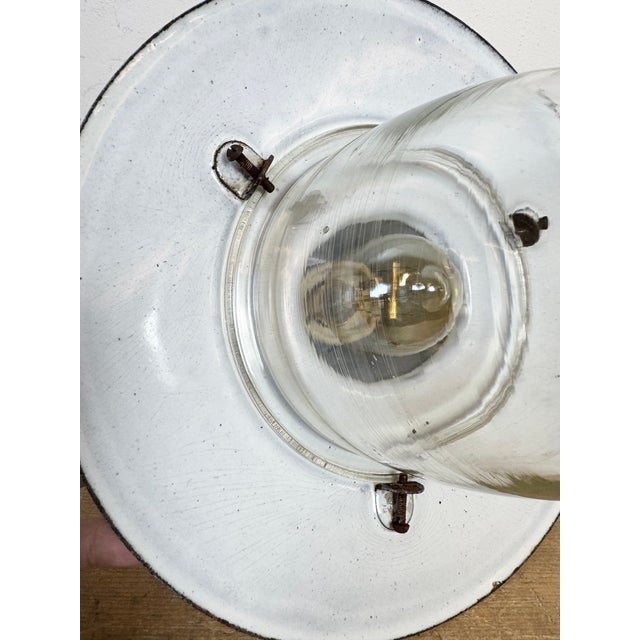 Industrial German Black Enamel Pendant Lamp with Glass Cover, 1930s For Sale - Image 10 of 14