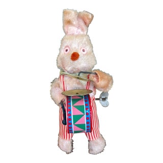 Vintage Wind-Up Bunny Rabbit Toy With Drum and Cymbals, 1950s-1960s.. For Sale