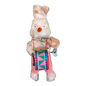 Vintage Wind-Up Bunny Rabbit Toy With Drum and Cymbals, 1950s-1960s..