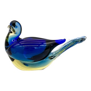 20th Century Somerso Murano Glass Bird- Blue and Yellow For Sale