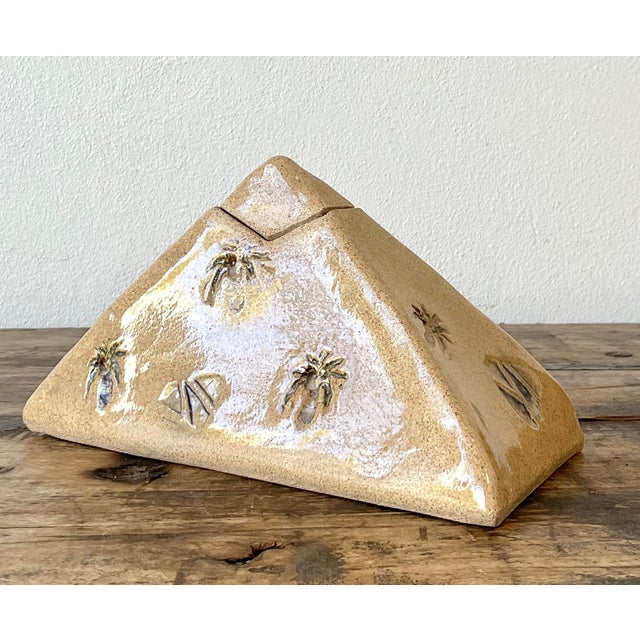 This captivating studio art pottery box is a masterful example of Postmodern geometric design, merging architectural form...