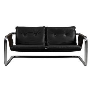 Vintage Bauhaus Tubular Metal & Leather Sofa, 1950s For Sale