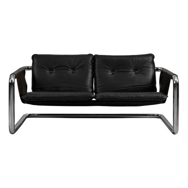 Vintage Bauhaus Tubular Metal & Leather Sofa, 1950s For Sale