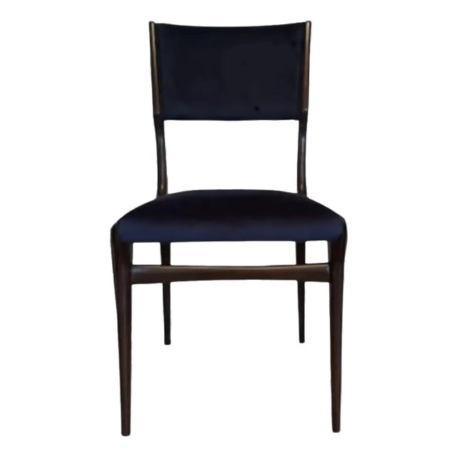 1950’s Vintage Carlo De Carli Blue Velvet Dining Side Chair - 1 of 8 For Sale
