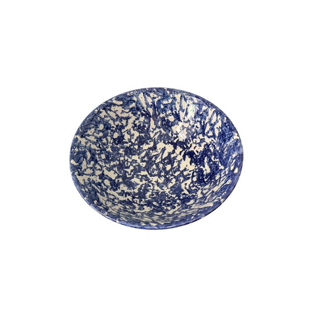 Ceramic Vintage Italian Stoviglierie Hand-Painted Blue & White Spongeware Ceramic Serving Bowl For Sale - Image 7 of 9