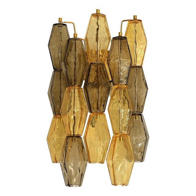 Amber and Fumè Poliedri Murano Glass Wall Sconce in Venini Style by Simoeng for Simoeng For Sale