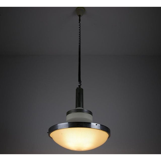 Chrome and Ribbed Glass Pendant Lamp in the style of Sergio Mazza for Artemide, 1960s For Sale - Image 6 of 11