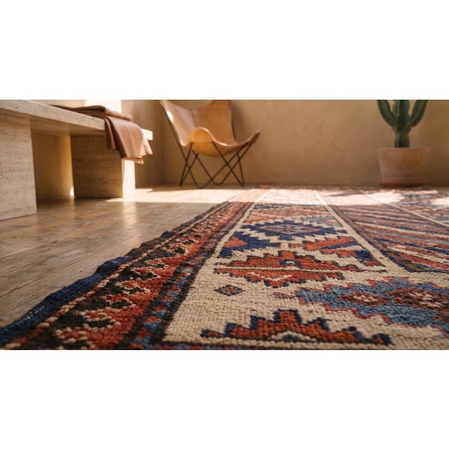 Red 1900s Multicolor Geometric Tribal Antique n.w. Persian Rug 3'2" X 9'2" Handmade Wool Carpet For Sale - Image 8 of 9
