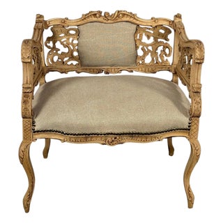 Antique Venetian Rococo Pierced Bench Settee- Hand Carved Bleached Walnut For Sale