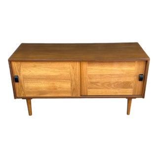 1960s Restored Mid-Century Danish Teak Storage Cabinet With Sliding Doors For Sale
