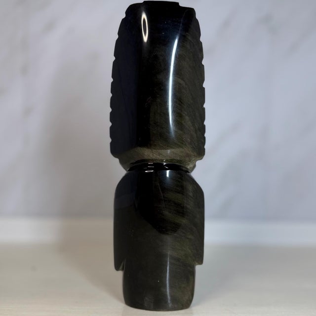 Mexican Mid 20th Century Hand-Carved Banded Gold-Sheen Obsidian Figure (8") For Sale - Image 3 of 8