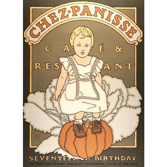 This original framed graphic art lithographic poster entitled "Chez Panisse Cafe & Restaurant Seventeenth Birthday" was...
