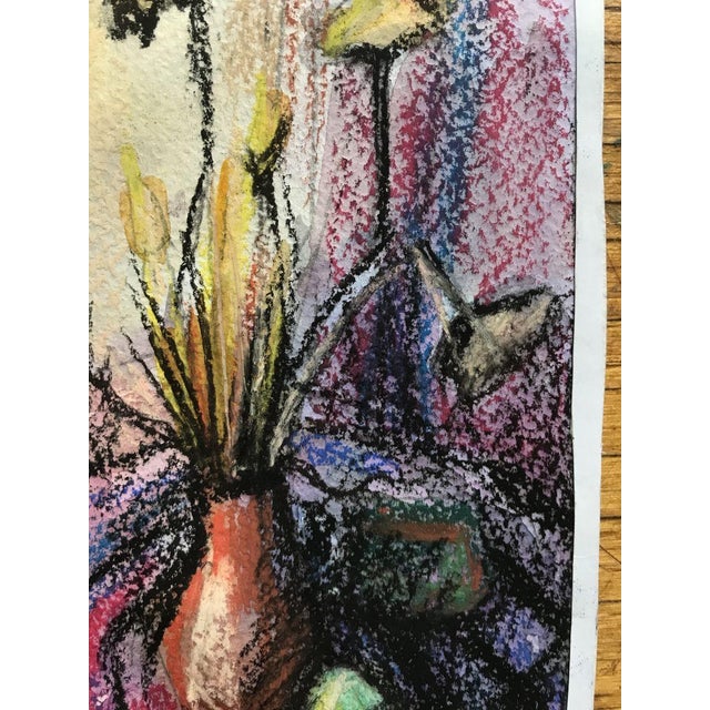Paper Tempera Painting Gift Flowers Unknown Artist For Sale - Image 7 of 12