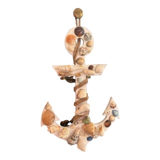 Coastal Folk Art Seashell Encrusted Anchor Wall Sculpture For Sale