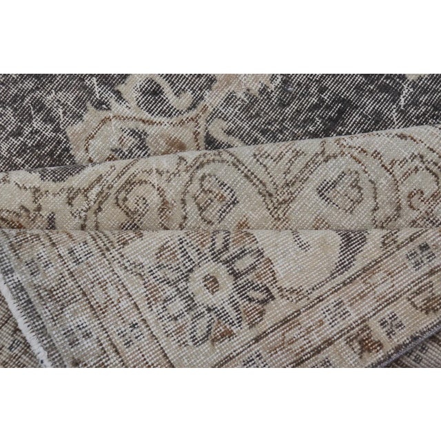 Mid 20th Century Distressed Turkish Carpet With Medallion Design in Dark Gray, Lt. Brown & Cream For Sale - Image 11 of 12