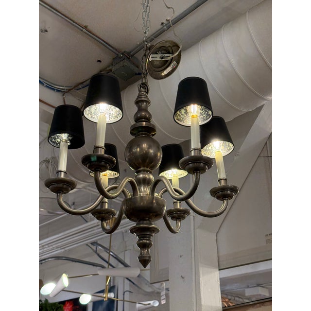 2000 - 2009 Chapman Six Light Chandelier + Black Shades For Sale - Image 5 of 12