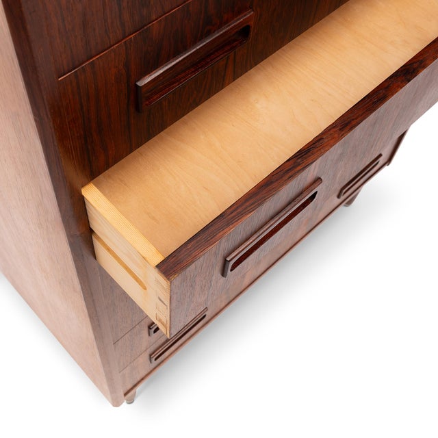 1960s Danish Mid-Century 7 Drawer Rosewood Tallboy Dresser 1960s For Sale - Image 5 of 8