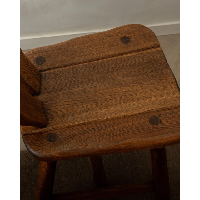 Brutalist Oak Dining Chairs with Sculptural High Backs by De Puydt, 1960s, Set of 4 For Sale - Image 18 of 18