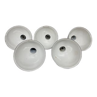 1950s White Porcelain Enamel Printing Press Factory Pendant Shades - Set of 5 For Sale