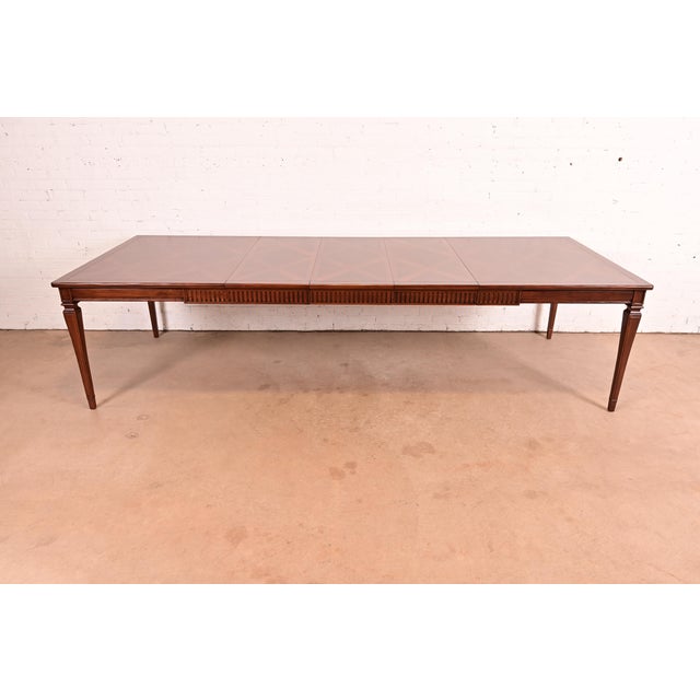 French John Widdicomb French Regency Louis XVI Walnut Extension Dining Table With Parquet Top, Newly Refinished For Sale - Image 3 of 16