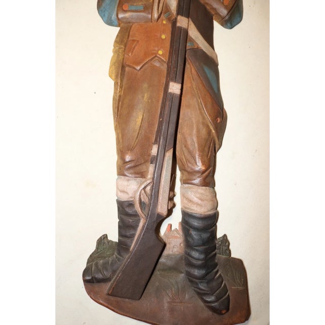 Brown Vintage Hand Carved Painted Wood Revolutionary War Military Wall Sculpture For Sale - Image 8 of 10