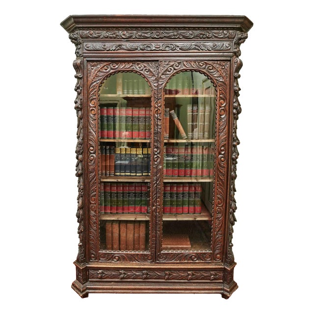 Neo-Renaissance Oak Bookcase For Sale