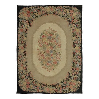 Antique Hooked Rug With Oval Floral Medallion & Botanical Border - Rug & Kilim For Sale