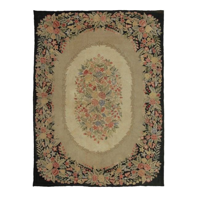 Antique Hooked Rug With Oval Floral Medallion & Botanical Border - Rug & Kilim For Sale
