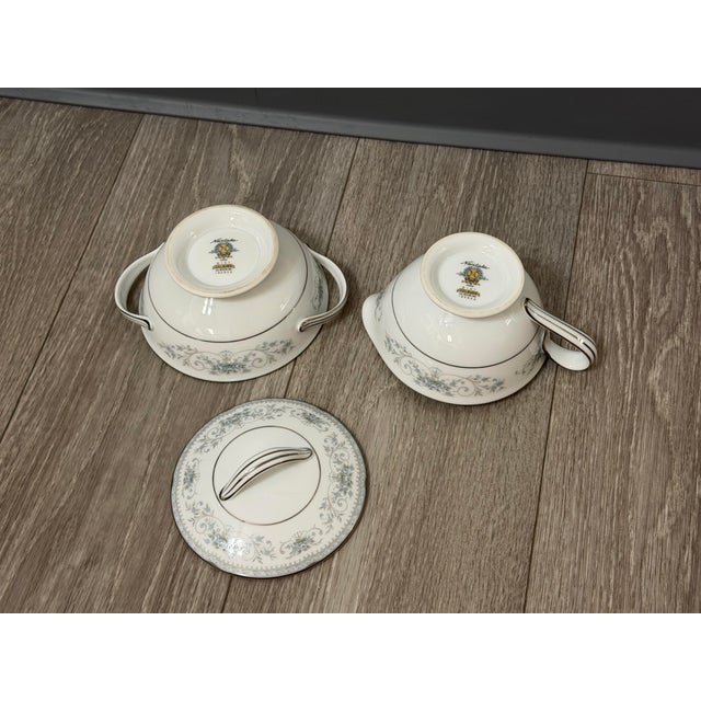 1960s Noritake “Colburn” Cream & Sugar Set – White, Silver & Blue Floral, Japan For Sale - Image 9 of 12