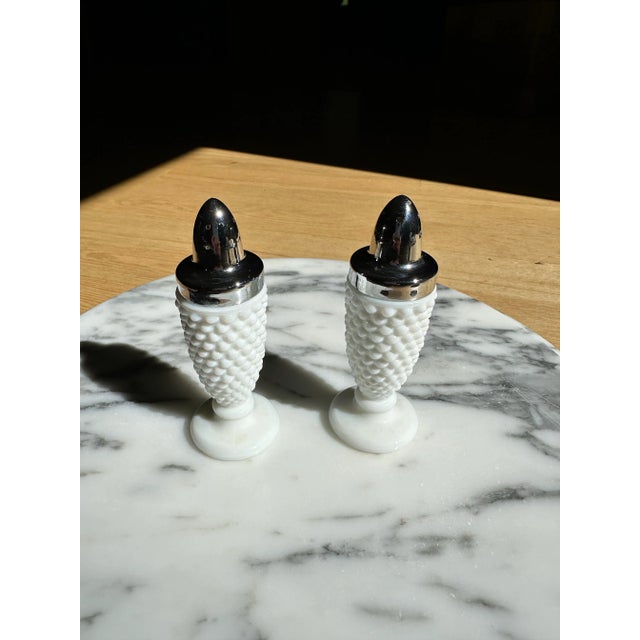 White Milk Glass Hobnail Salt & Pepper Shakers- A Pair For Sale - Image 10 of 11