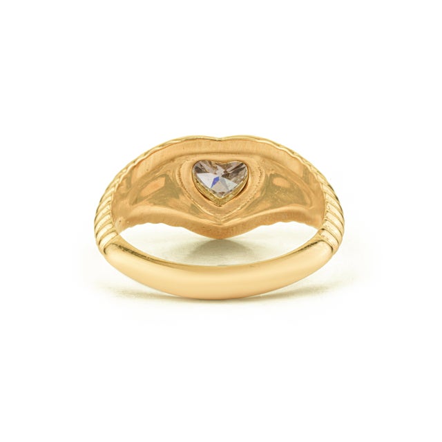 Gypsy Set 0.61ct Heart Cut Diamond Pinky Ring Size 5 in 14k Solid Yellow Gold For Sale - Image 10 of 17