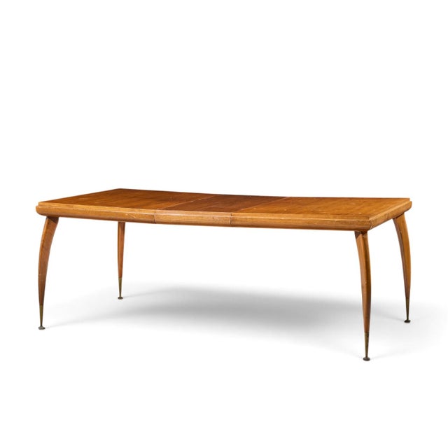 Gio Ponti Style Mid Century Italian Walnut and Brass Expanding Dining Table With 2 Leaves For Sale - Image 11 of 13
