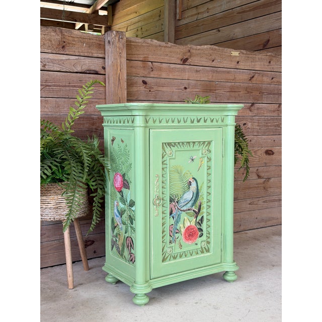 Habersham Cabinet Custom Painted With Tropical Birds and Leopards For Sale - Image 11 of 11
