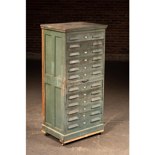 Industrial Antique Multi-Drawer Industrial Map Cabinet in Original Green Paint For Sale - Image 3 of 14
