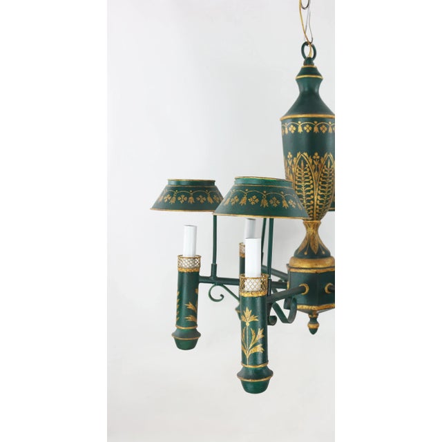 Vintage Chandelier With Six Lamp Holders With Shades For Sale In New York - Image 6 of 10