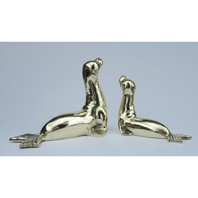 Vintage C.1960's Polished Brass Pair of Seals, Decorative Accents, And/Or Bookends -2 Pieces For Sale In West Palm - Image 6 of 12
