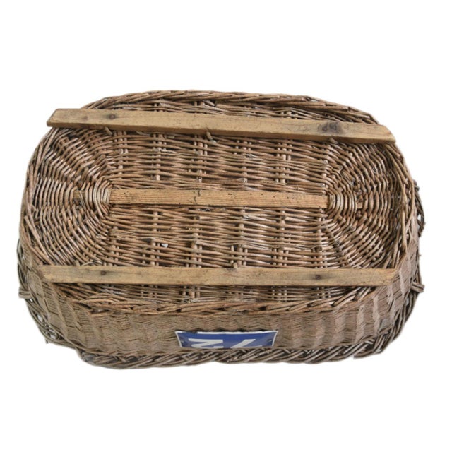 Gray Rustic Primitive Farmhouse French Wicker Market Basket With Number Plate For Sale - Image 8 of 9