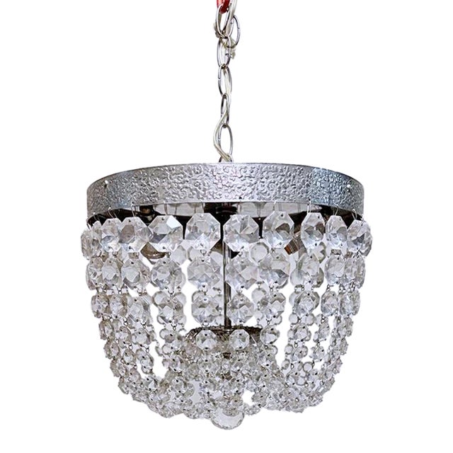 Mid Century Italian Silver Basket Chandelier For Sale