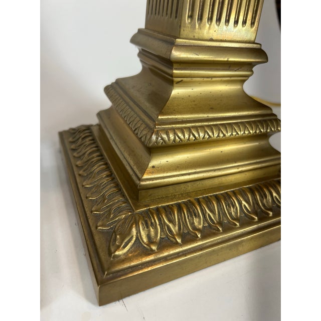 Metal Vintage Decorative Crafts Inc. Fluted Columns Corinthian Capitals Solid Brass Buffet 38" Table Lamps -a Pair For Sale - Image 7 of 12
