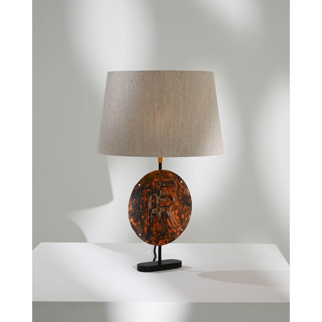 Antique French Metal Sign Table Lamp For Sale - Image 10 of 11
