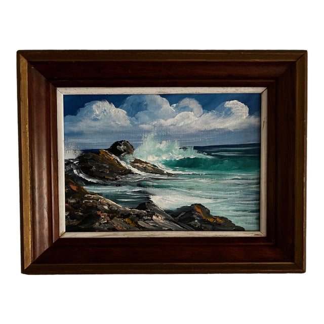 Vintage 1977 Framed Seascape Oil Painting For Sale