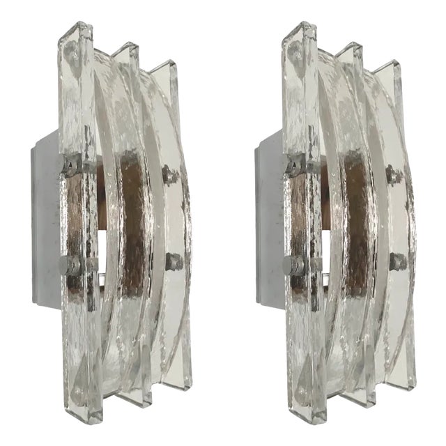 Italian Murano Crystal Wall Lights from Poliarte, 1970s, Set of 2 For Sale