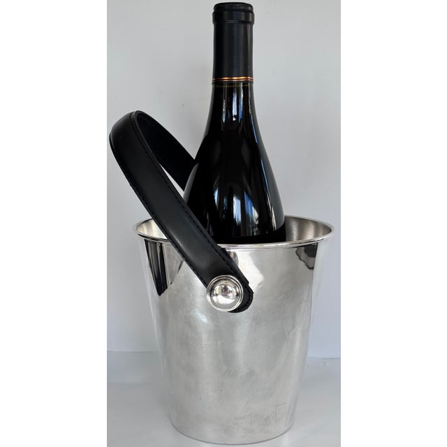 Ralph Lauren Late 20th Century Ralph Lauren Style Silverplate & Leather Wine Chiller For Sale - Image 4 of 11