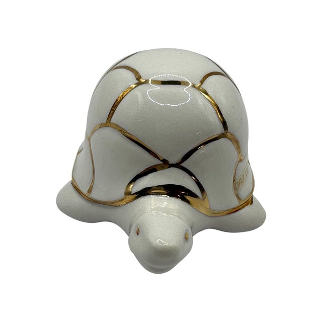 Mid-Century Modern Mid-Century Modern Ceramic Turtle Figurine - White With Gold Accent For Sale - Image 3 of 12