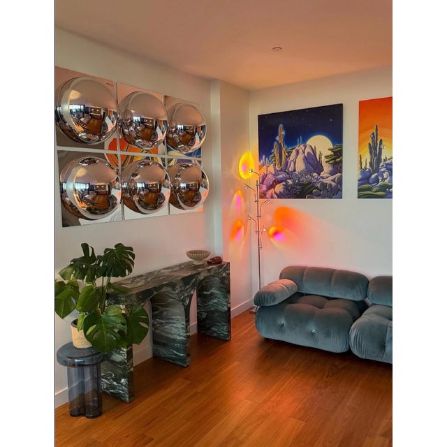 Elevate your wall decor with our six (6) Sixties Chrome Bubble Mirrors, a stunning mirror wall sculpture inspired by...