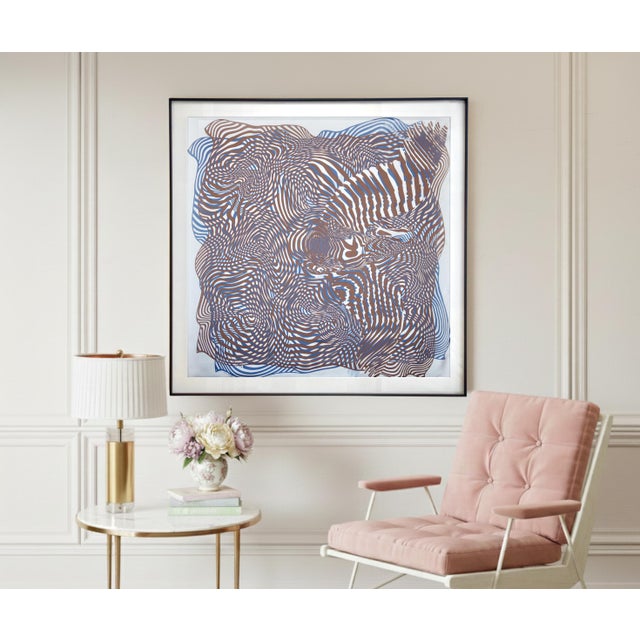 This is an authentic and professionally framed Hermès silk scarf called "Onde de Chic" and designed by Dimitri...