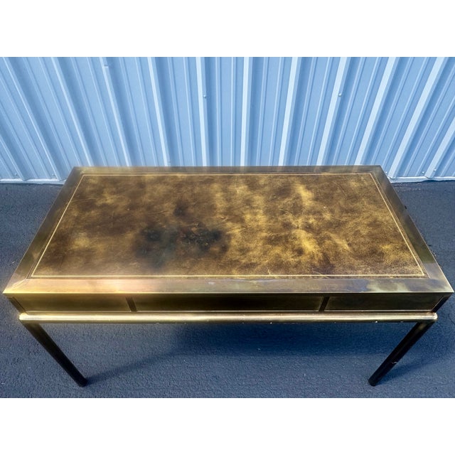 1970s Vintage Mastercraft Brass and Leather Desk For Sale - Image 5 of 9