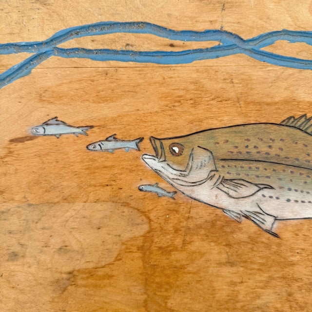 Vintage American Maple Bench With Carved and Painted Fish For Sale - Image 12 of 14