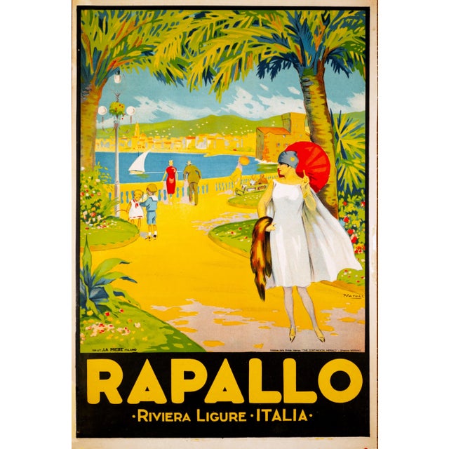 Rapallo Rare Italian Travel Poster by Natoli 1924 Original Lithograph Italian Riviera For Sale